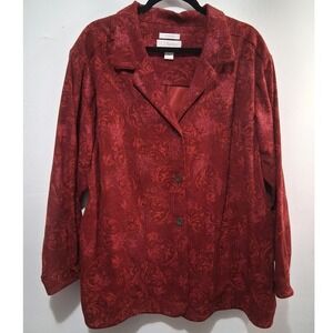 CJ Banks Womens 3X Red Paisley Burnout Stretch Button Front Blazer Jacket‎